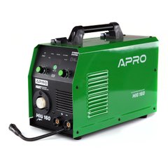 Зварювальний напівавтомат інверторний APRO MIG-160, 20-160А, ел.4мм, пр.0.8-1мм 5кг 2.5+1.5+3м (набір кабелів) (894560)