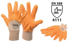Перчатки хлопковые трикотажные MASTERTOOL нитриловое покрытие 3/4 вязаный манжет 8" оранжевые 83-0405-S