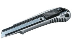 Нож MASTERTOOL 18 мм металлический с направляющей кнопочный фиксатор 17-0128