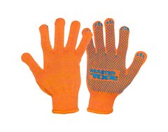 Перчатки трикотажные MASTERTOOL STANDART+ с ПВХ-точками 70% хлопок/30% полиэстер 10 класс 2 нити 55 гр оранжево-синие 83-0300